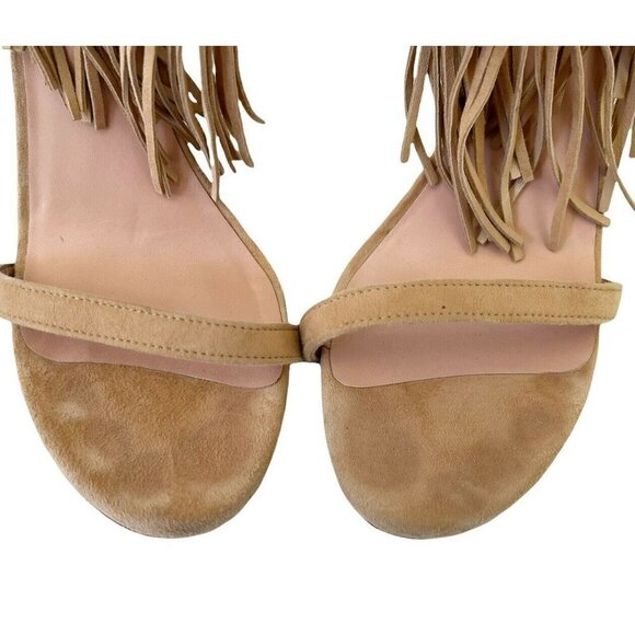 Stuart Weitzman Love Fringe Bisque Cream Suede High Heel Sandals Women's Sz 8 - Picture 4 of 10